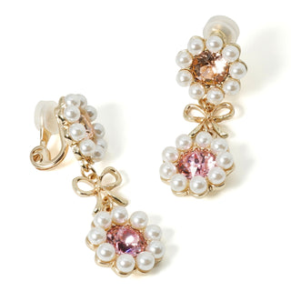 Pearl Bloom Ribbon clip on earrings (Peach & Berry)