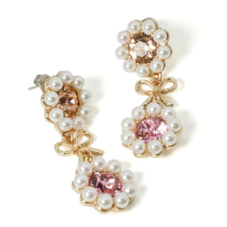 パールブルームリボンピアス(ピーチ&ベリー）