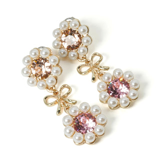 パールブルームリボンピアス(ピーチ&ベリー）