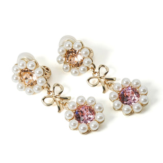 Pearl Bloom Ribbon clip on earrings (Peach & Berry)