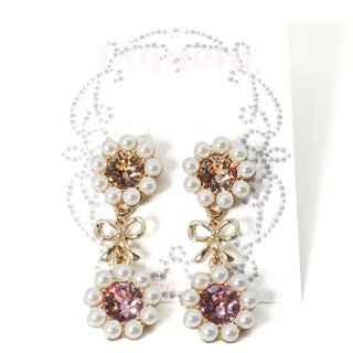 Pearl Bloom Ribbon clip on earrings (Peach & Berry)