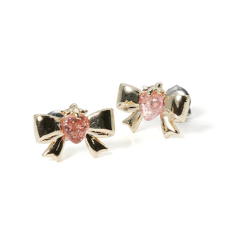 Strawberry Bow Pierced Earrings