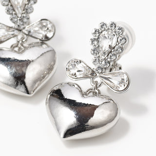 silver heart clip on earrings