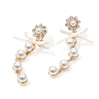 long ribbon pearl clip on earrings