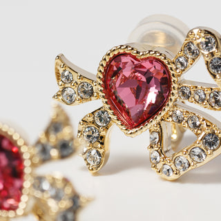 Rosette Jewel Ribbon clip on earrings