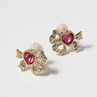 Rosette Jewel Ribbon clip on earrings