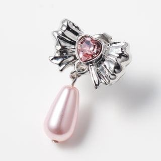 ピンク・ドロップ・リボンピアス