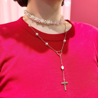 ロザリオラリエットチョーカー（ローズクォーツ）