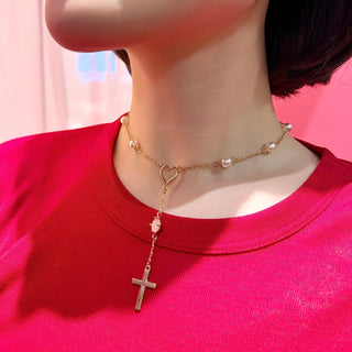 ロザリオラリエットチョーカー（ローズクォーツ）