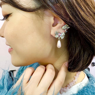 ピンク・ドロップ・リボンイヤリング