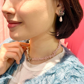 ピンク・ドロップ・リボンイヤリング