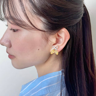 Ribbon Lemon clip on earrings