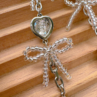 Heart Chain Ribbon Mini Earrings (Silver)