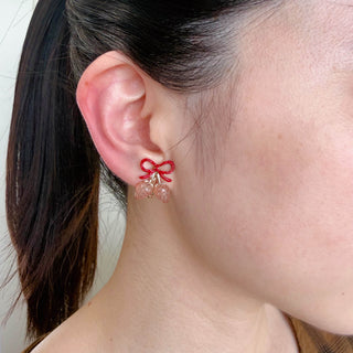 Ribbon Strawberry Pierced Earrings (Pearly Pink)