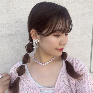 Yuki X液体 /银色丝带耳环