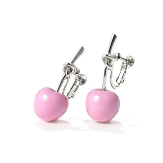Glass Cherry Charms clip on earrings (RDM×PK)