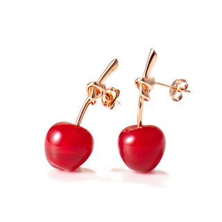 Glass Cherry Charms clip on earrings (PKGLD×RED)