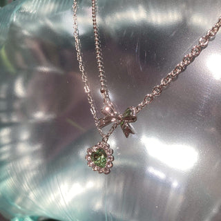 リボンtoハートネックレス（ペリドット）