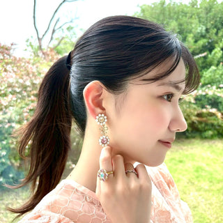 Pearl Bloom Ribbon clip on earrings (Peach & Berry)