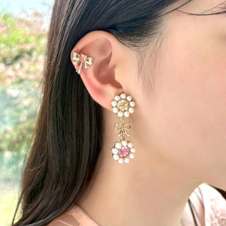 Pearl Bloom Ribbon clip on earrings (Peach & Berry)