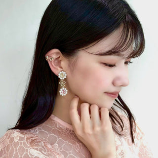 Pearl Bloom Ribbon clip on earrings (Peach & Berry)