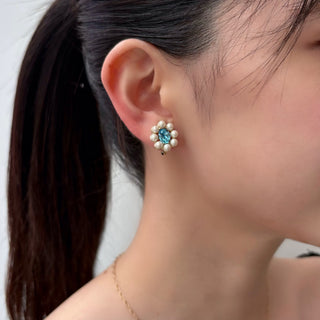 パールブルームミニoneピアス（アクアマリン）