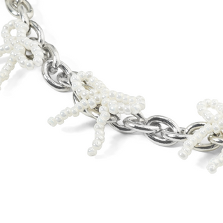 Mini Beaded Ribbon Necklace (Pearl)