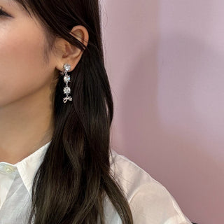 Girlish ribbon clip on earrings (one tone)