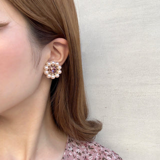 Portrait square clip on earrings (fairy/rose)
