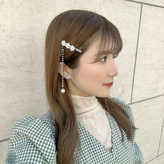 flower long pearl hair clip