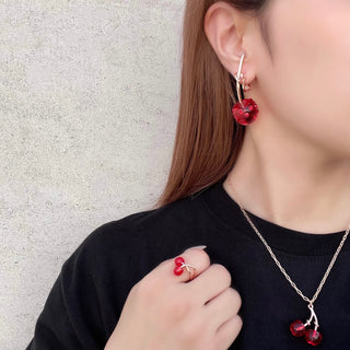 Crystal Cherry clip on Earrings (Juicy Red)