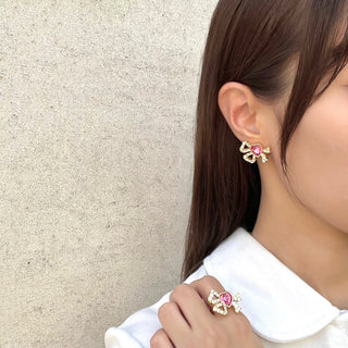 Rosette Jewel Ribbon Earrings