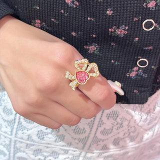 Rosette jewel ribbon ring