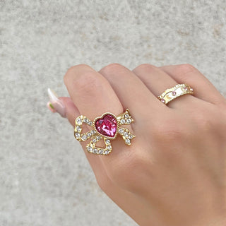 Rosette jewel ribbon ring
