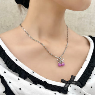 [PLAZA POPUP Exclusive] Heart Cherry Necklace (Grape Nougat)