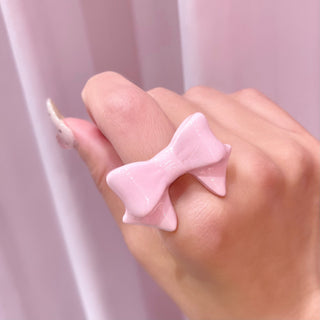 陶瓷風蝴蝶結戒指（粉色）