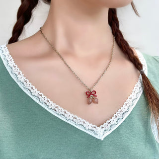 Ribbon Strawberry Necklace (Pearly Pink)