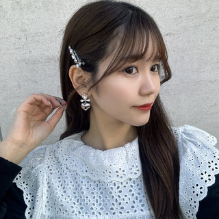 silver heart clip on earrings