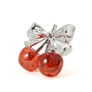 Twin Cherry Ribbon clip on earrings