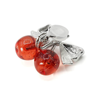 Twin Cherry Ribbon clip on earrings