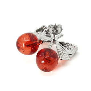 Twin Cherry Ribbon Pierced Earrings