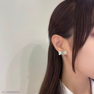 Cure White Ribbon clip on earrings [Delivery: Early March 2026]