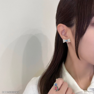 Cure White Ribbon clip on earrings [Delivery: Early March 2026]