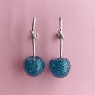 [clip on earrings] Liquem / Cherry clip on earrings (navy glitter)