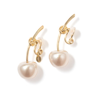 pearl cherry clip on earrings