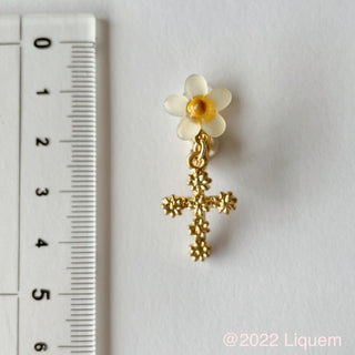 vintage flower cross clip on earrings (YEL)