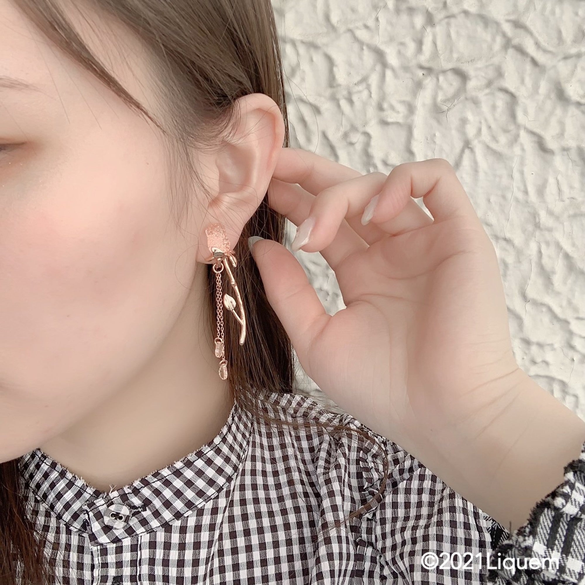 YUKI × Liquem / Lady Rose clip on earrings (PK lame)