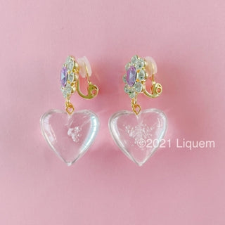 Liquem / Bloom Heart Bubble clip on earrings (December)
