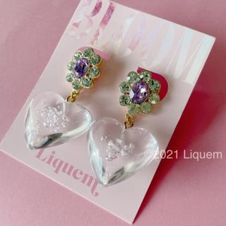 Liquem / Bloom Heart Bubble clip on earrings (December)