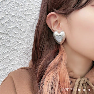 Liquem / heart disc clip on earrings (SLV)